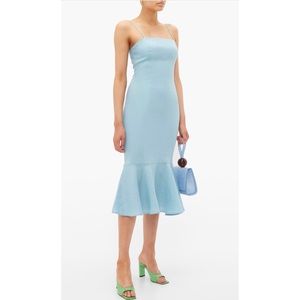 STAUD Lychee Fishtail-hem Linen Midi Blue Dress